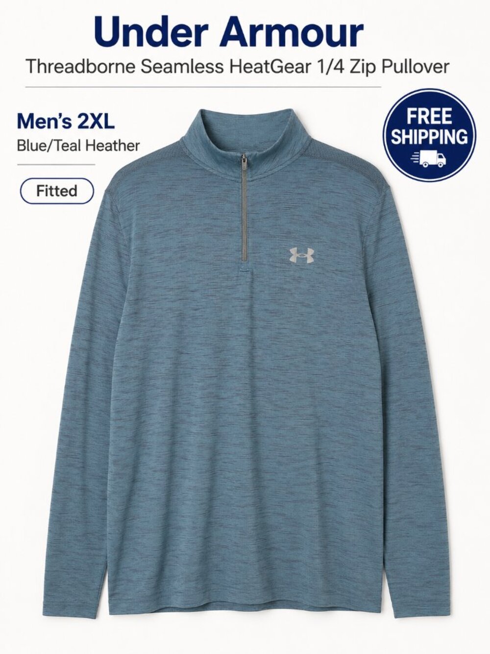 Under Armour Threadborne Seamless HeatGear 1/4 Zip Men's 2XL Blue Pullover